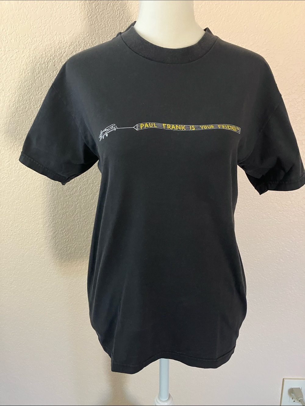 Paul Frank Black Short Sleeve Tee with Yellow Chest Script